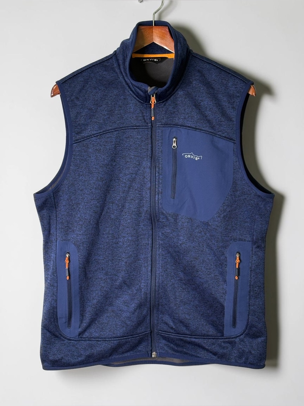 Orvis Men's Windproof Sweater Fleece Vest Mens Size M Blue Orange